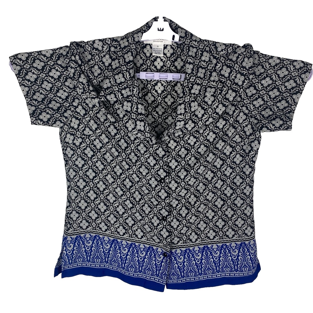 Judith Hart Womens Black & Blue Floral Print Effortlessly Stylish Shirt‎ Size 10